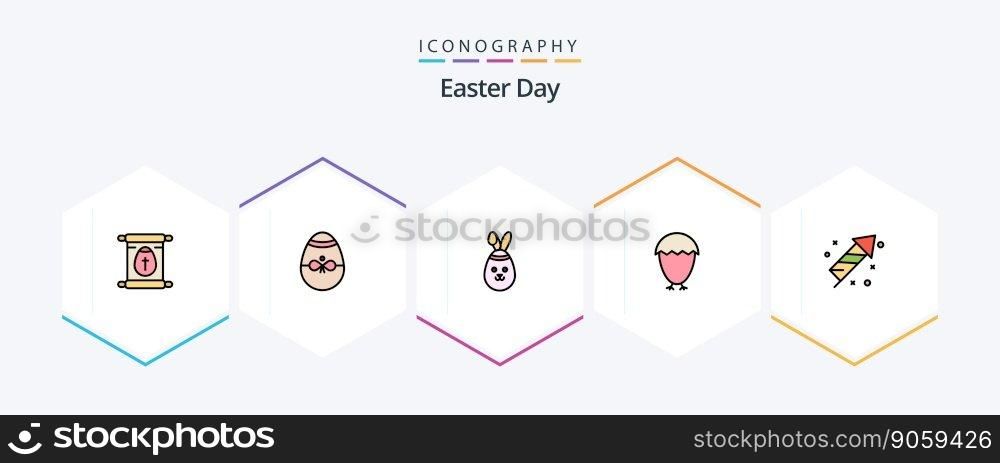Easter 25 FilledLine icon pack including fire. food. egg. egg. bird