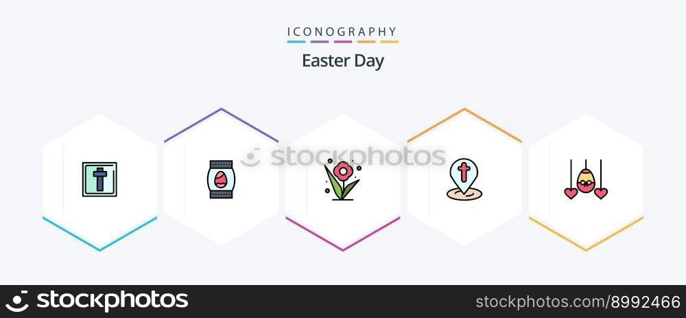 Easter 25 FilledLine icon pack including heart. pin. flower. easter. location