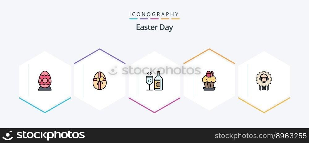 Easter 25 FilledLine icon pack including lamb. easter. bottle. food. cake