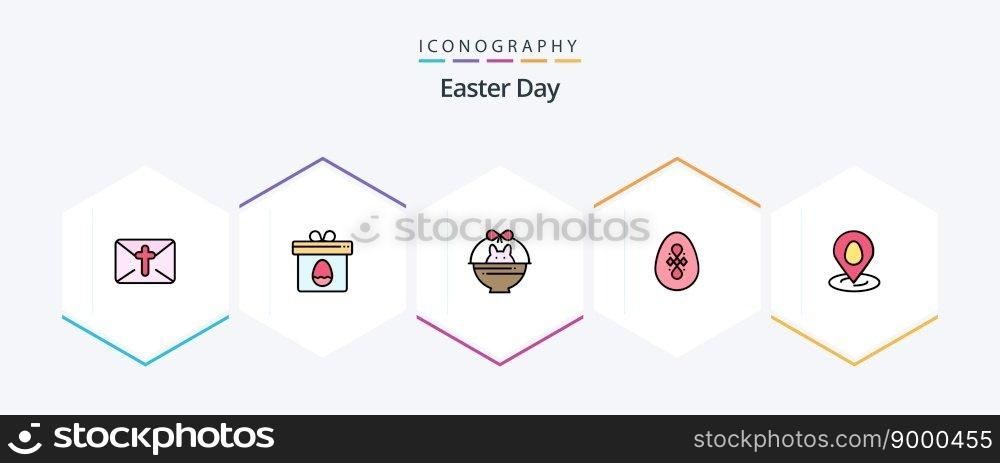 Easter 25 FilledLine icon pack including pin. egg. basket. easter. bird