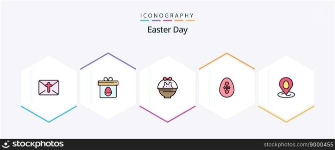 Easter 25 FilledLine icon pack including pin. egg. basket. easter. bird