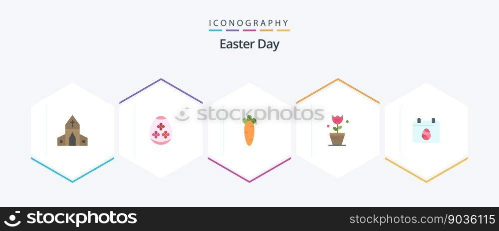 Easter 25 Flat icon pack including egg. tulip. carrot. plant. decoration