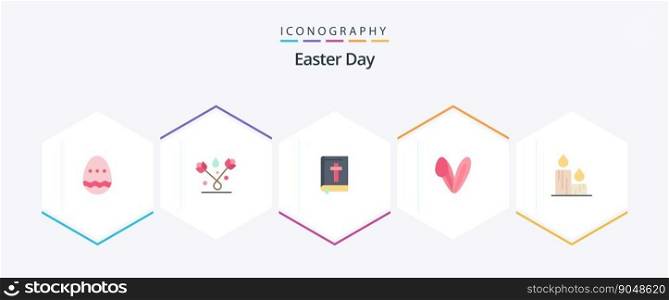 Easter 25 Flat icon pack including fire. rabbit. bible. face. animal