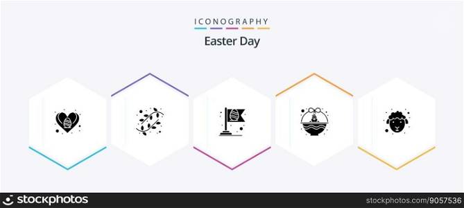 Easter 25 Glyph icon pack including face. holiday. flag. easter. basket