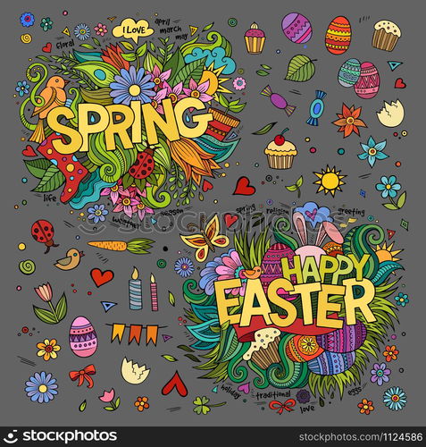 Easter and Spring hand lettering and doodles elements. Vector illustration. Easter and Spring hand lettering and doodles elements