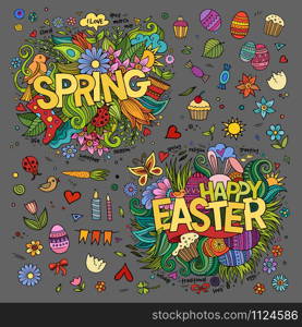 Easter and Spring hand lettering and doodles elements. Vector illustration. Easter and Spring hand lettering and doodles elements