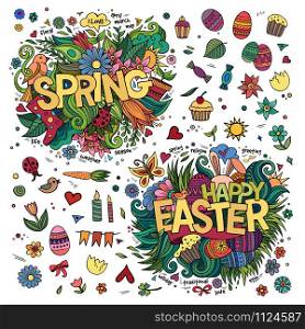 Easter and Spring hand lettering and doodles elements. Vector illustration. Easter and Spring hand lettering and doodles elements