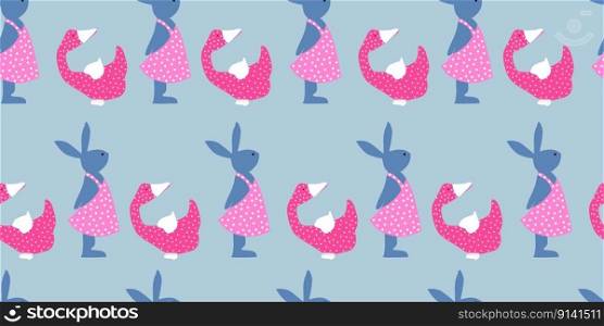 Easter background. Bright seamless pattern. Easter bunnies. Blue and pink.. Easter background. Bright seamless pattern. Easter bunnies. Blue and pink..