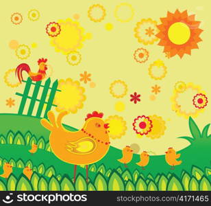 easter background with chickens vector illustration