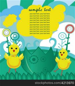 easter background with chickens vector illustration