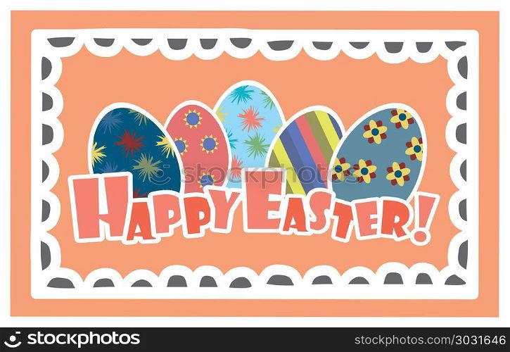Easter Background with cute rabbit, colorful eggs and a chick. Easter Background with cute rabbit, colorful eggs and a chick, vector illustration. Easter Background with cute rabbit, colorful eggs and a chick
