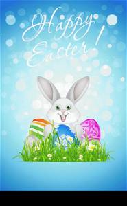 Easter Background with Eggs and Rabbit