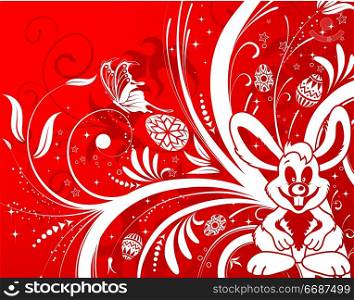 Easter background with eggs, rabbit and flower