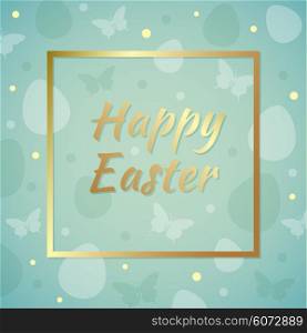 Easter background with greeting inscription in golden frame