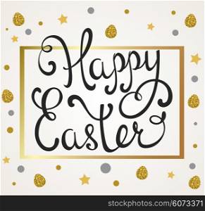 Easter background with greeting inscription in golden frame