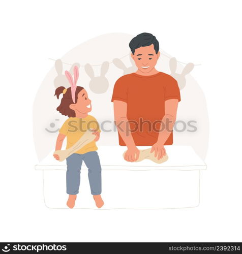 Easter baking isolated cartoon vector illustration Happy family baking Easter cross buns and having fun, kneading dough, preparation for holiday with pleasure, religious people vector cartoon.. Easter baking isolated cartoon vector illustration
