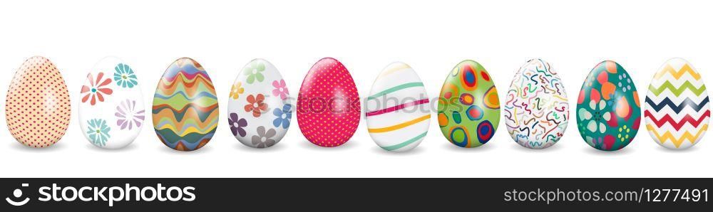 Easter banner, background with eggs in various designs, vector illustration