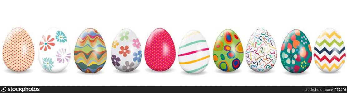 Easter banner, background with eggs in various designs, vector illustration