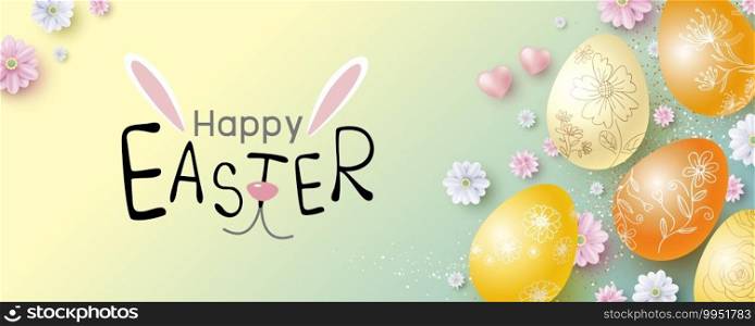 Easter banner design of eggs and flowers vector illustration