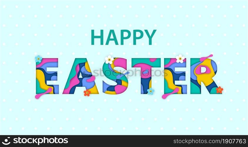 Easter banner of paper cut text. 3d abstract Happy easter banner template. Greeting Card. Spring holiday flyers, banners, posters and templates design.. Easter sale banner of paper cut