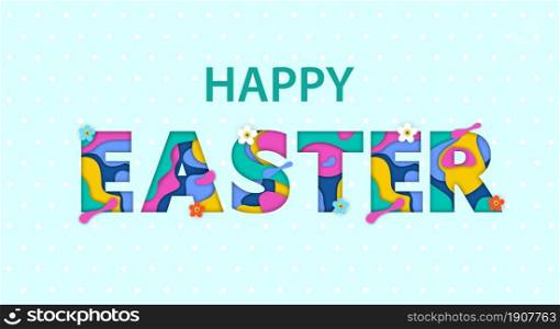 Easter banner of paper cut text. 3d abstract Happy easter banner template. Greeting Card. Spring holiday flyers, banners, posters and templates design.. Easter sale banner of paper cut