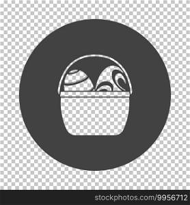 Easter Basket With Eggs Icon. Subtract Stencil Design on Tranparency Grid. Vector Illustration.