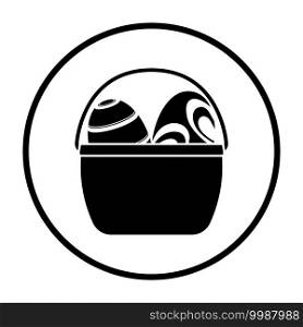 Easter Basket With Eggs Icon. Thin Circle Stencil Design. Vector Illustration.