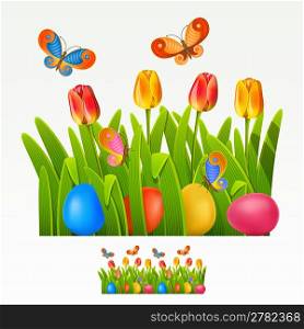Easter border with egg decorated and tulips (can be repeated and scaled in any size)