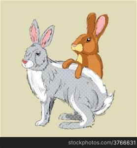 Easter bunnies on gray background