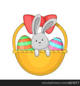 Easter bunny basket icon. Cartoon illustration of easter bunny basket vector icon for web. Easter bunny basket icon, cartoon style