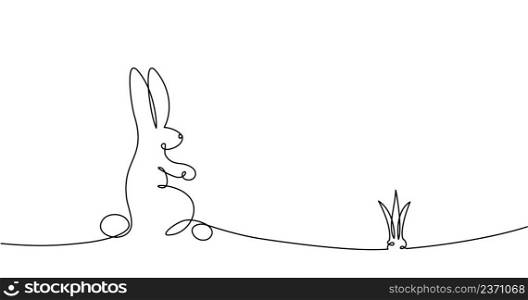 Easter Bunny Continuous One Line Drawing Bunny Minimalist Contour Illustration for Spring Design Concept Card Line Art Style with Rabbit Black and white vector. Easter Bunny Continuous One Line Drawing Bunny Minimalist Contour Illustration for Spring Design Concept