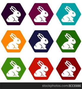 Easter bunny icon set many color hexahedron isolated on white vector illustration. Easter bunny icon set color hexahedron