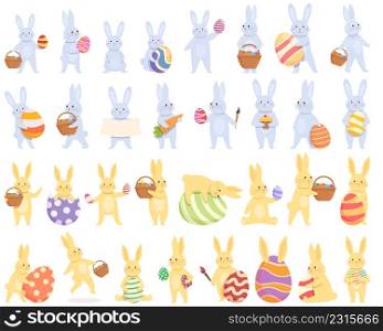 Easter bunny icons set cartoon vector. Happy rabbit. Cute animal. Easter bunny icons set cartoon vector. Happy rabbit