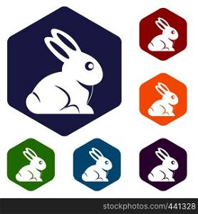 Easter bunny icons set hexagon isolated vector illustration. Easter bunny icons set hexagon