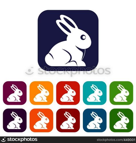 Easter bunny icons set vector illustration in flat style In colors red, blue, green and other. Easter bunny icons set flat