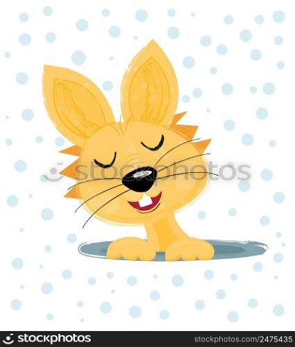 Easter Bunny in hole Isolated on White Background. Vector Illustration. Happy Easter Card with Smiling Rabbit Head