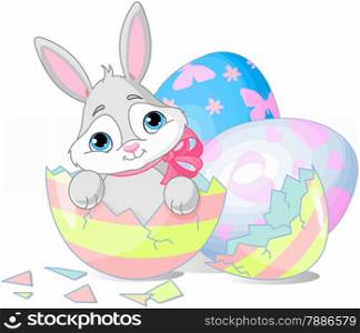 Easter bunny in the broken Easter egg