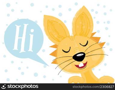 Easter Bunny say Hi Isolated on White Background. Vector Illustration. Happy Easter Card with Smiling Rabbit Head