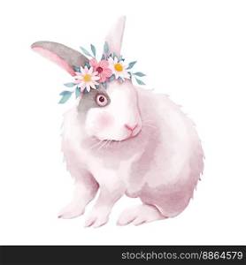 Easter bunny with daisy flowers