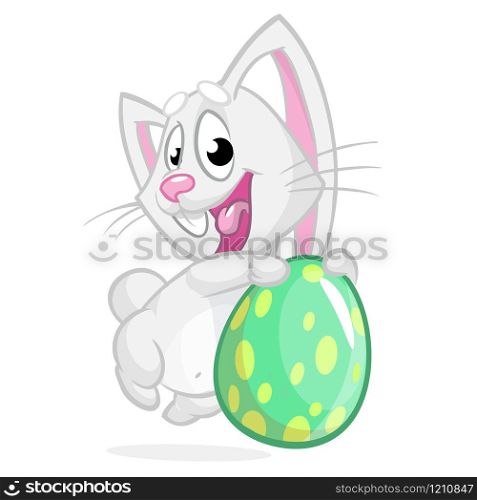 Easter bunny with easter egg. Vector illustration of a grey bunny holding Easter colored egg