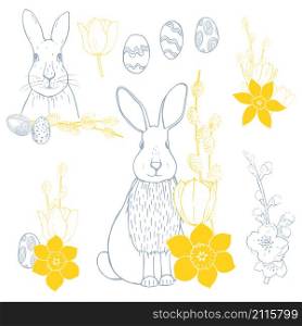Easter Bunny with flowers. Vector illustration.