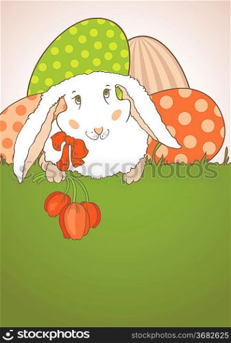 Easter Bunny with tulips postcard