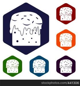 Easter cake icons set hexagon isolated vector illustration. Easter cake icons set hexagon