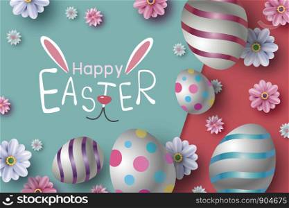 Easter card design of eggs and flowers on color paper vector illustration