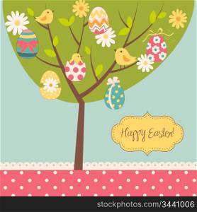 Easter card. Retro Easter tree card