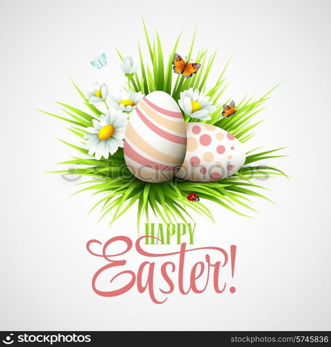 Easter card with eggs and flowers. Vector illustration EPS10