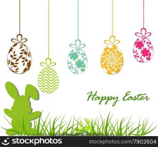 Easter card with eggs and rabbits
