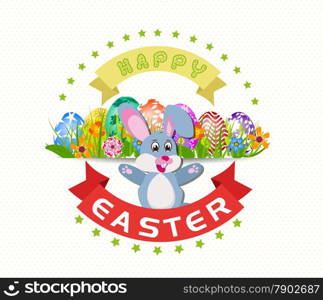 Easter card with eggs and rabbits