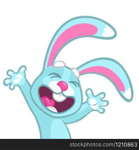 Easter cartoon bunny rabbit dancing excited. Vector illustration of bunny isolated