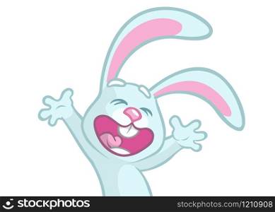 Easter cartoon bunny rabbit dancing excited. Vector illustration of bunny isolated